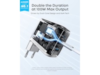 Anker 100W 3 porter vegglader (sølv) Mobilladere