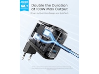 Anker 100W 3 porter vegglader (sort) Mobilladere