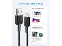 Anker 322 PowerLine USB-A til USB-C hurtiglading 1,8m kabel (sort) USB-kabler
