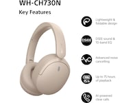 Sony WH-CH730N trådløse hodetelefoner med støydemping (beige) Hodetelefoner