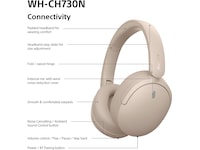 Sony WH-CH730N trådløse hodetelefoner med støydemping (beige) Hodetelefoner