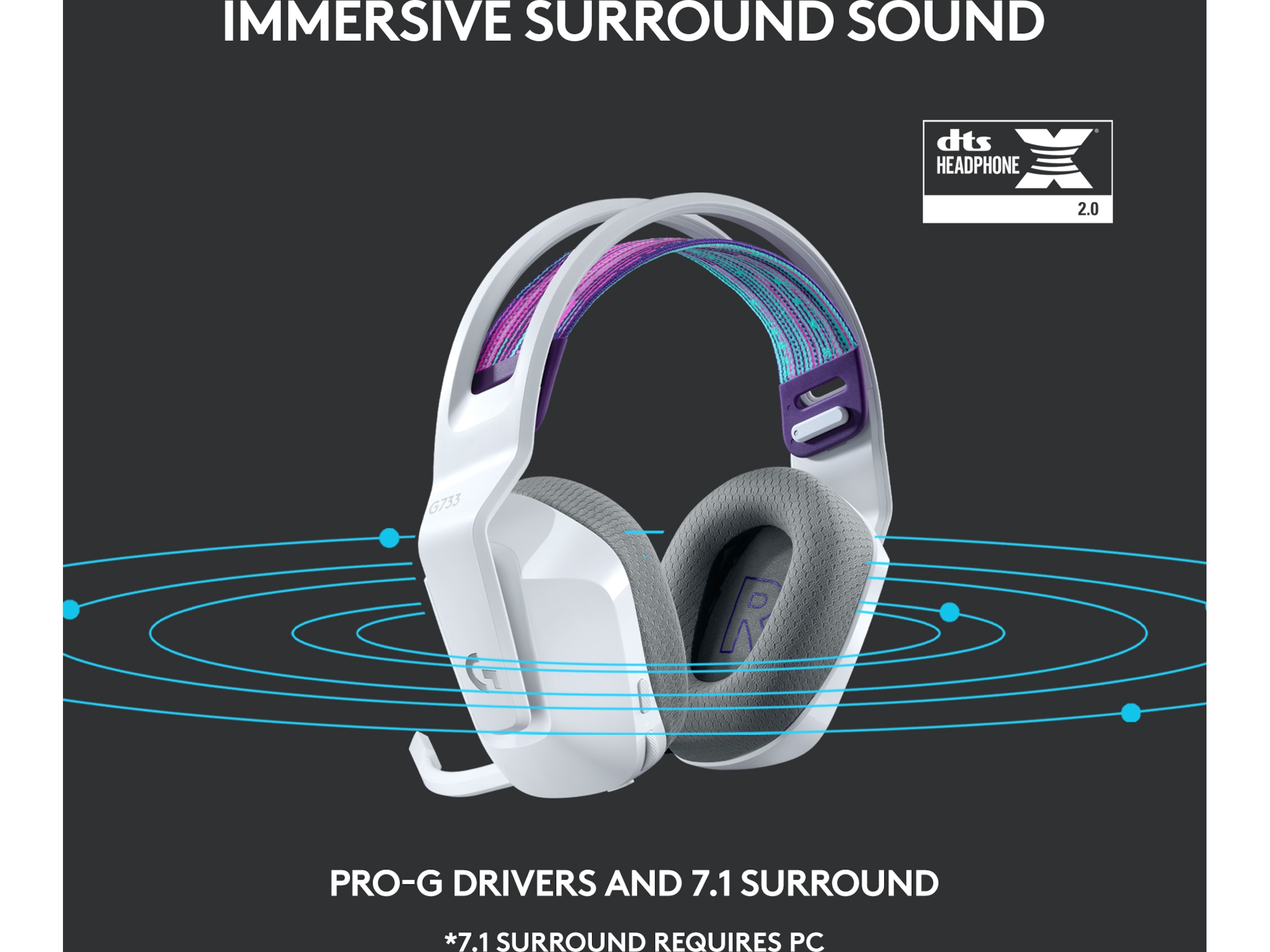 Logitech G733 LIGHTSPEED Trådløst Gaming Headset (hvit). Gamingheadset