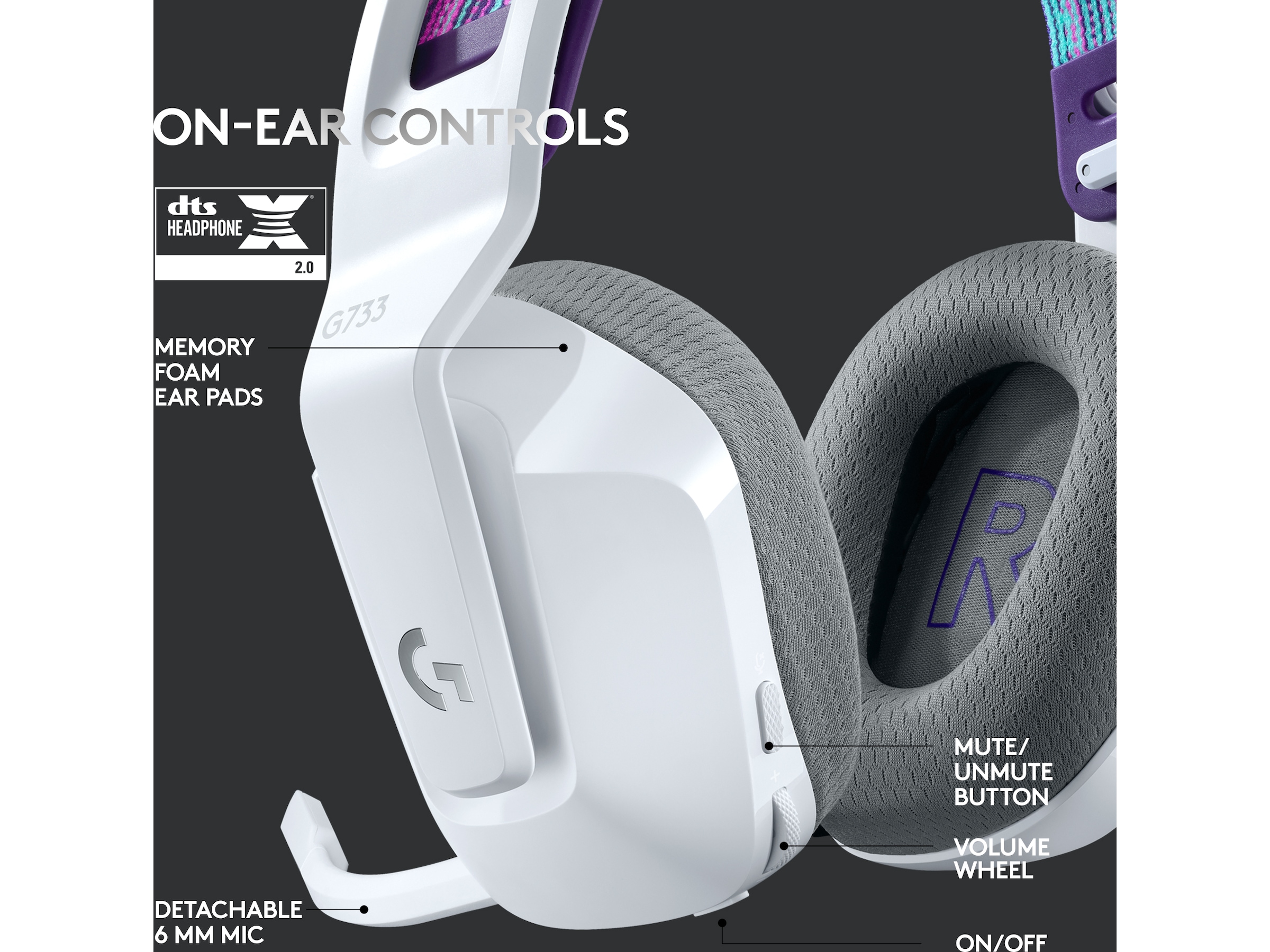 Logitech G733 LIGHTSPEED Trådløst Gaming Headset (hvit). Gamingheadset