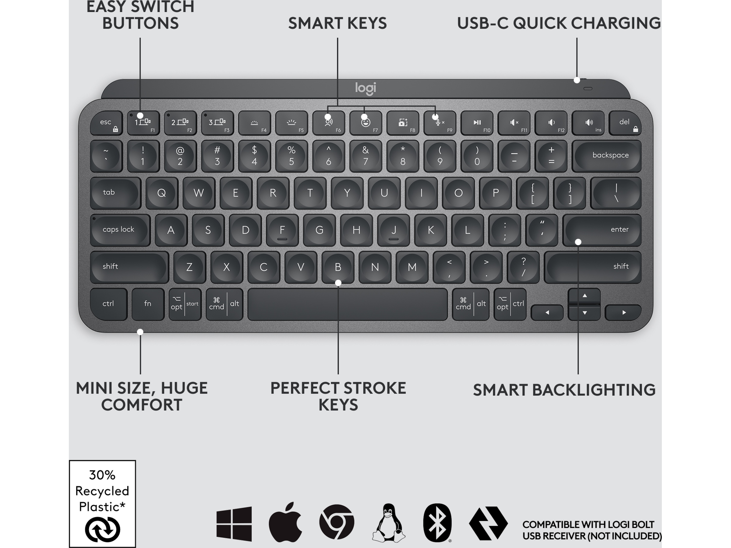 Logitech MX Keys Mini - GRAPHITE Tastatur