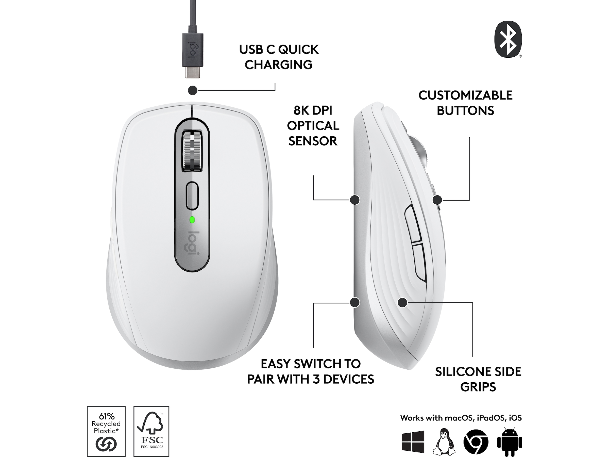 Logitech MX Anywhere 3S trådløs mus (pale grey) Mus