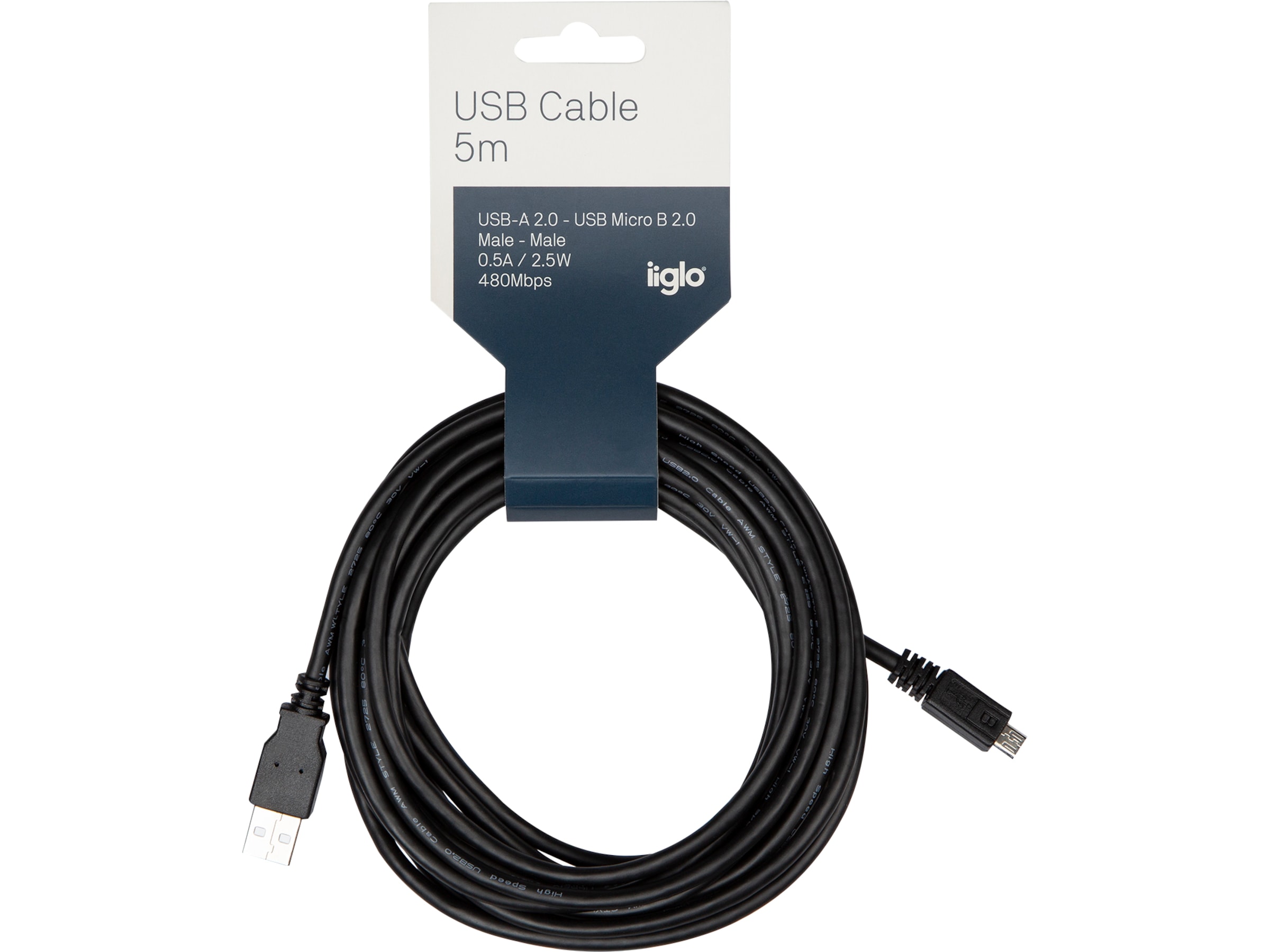 USB-A til USB Micro-B kabel 5m (sort) USB-kabler