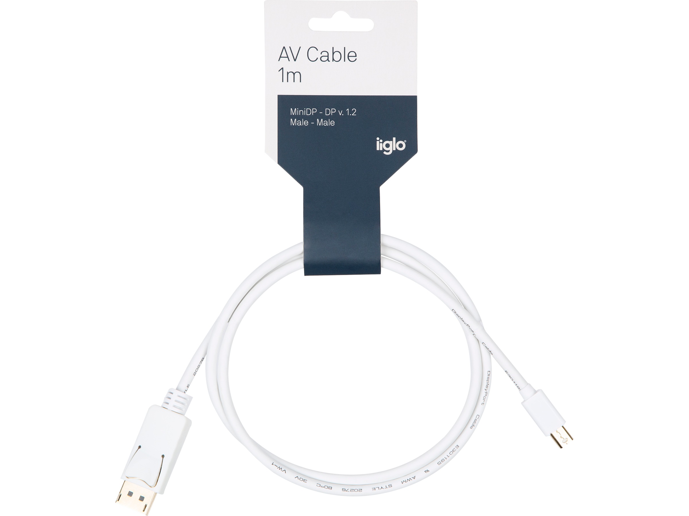 MiniDP til Displayport kabel 1m (hvit) Monitorkabler