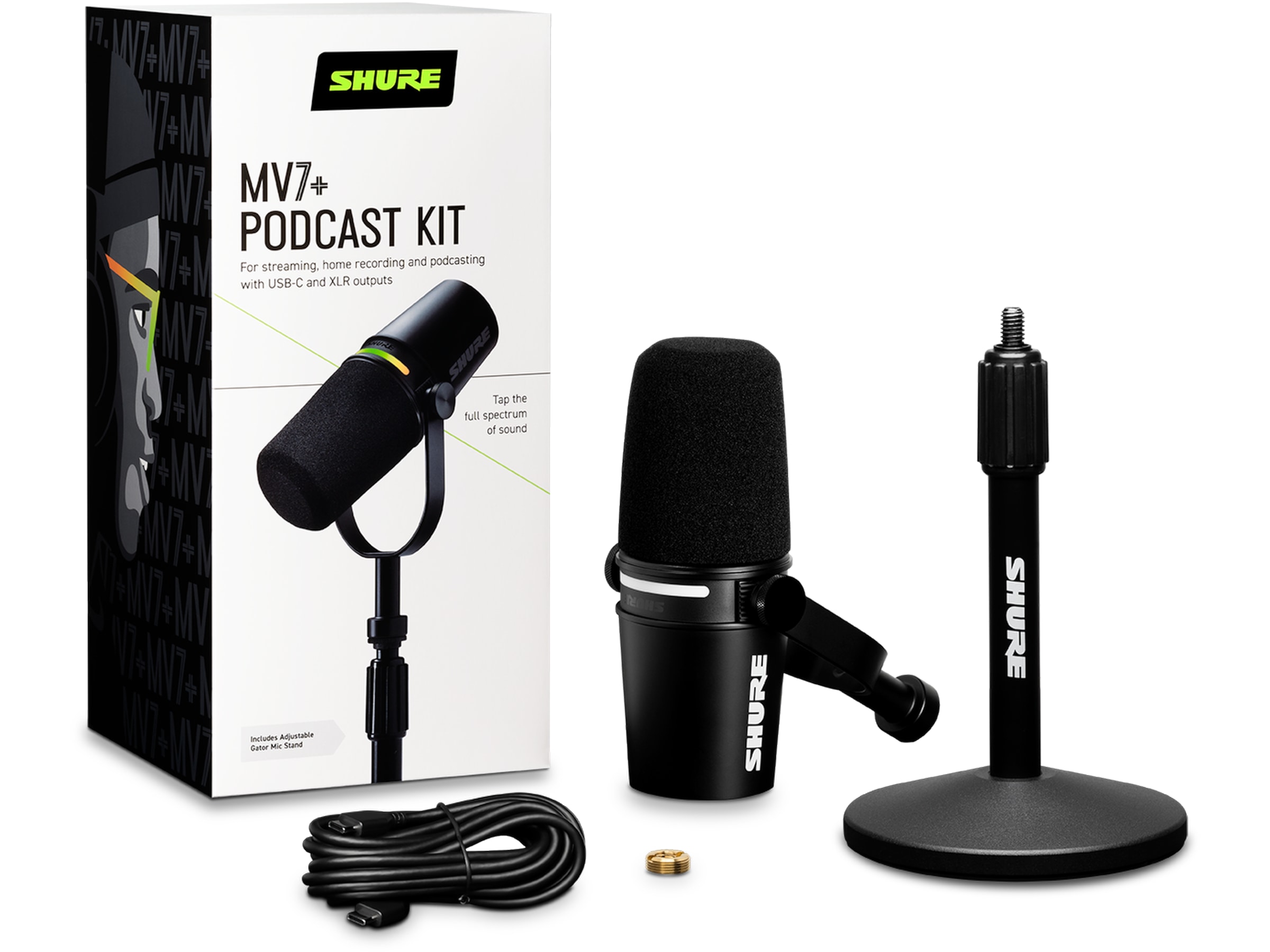 Shure MV7+ Podcast Kit mikrofon + stativ (sort) Mikrofon
