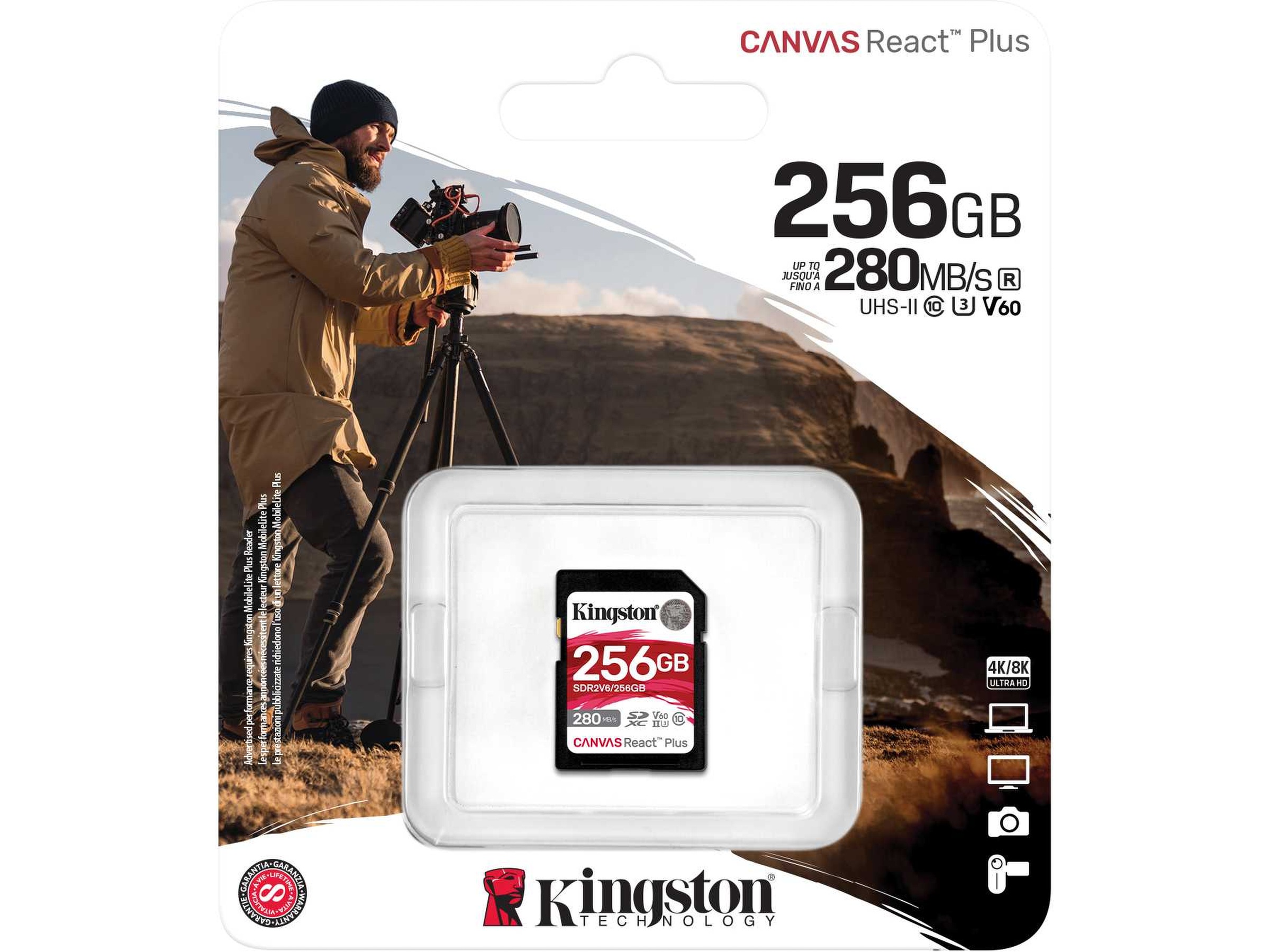 Kingston Canvas React Plus V60 256GB Minnekort til foto & video
