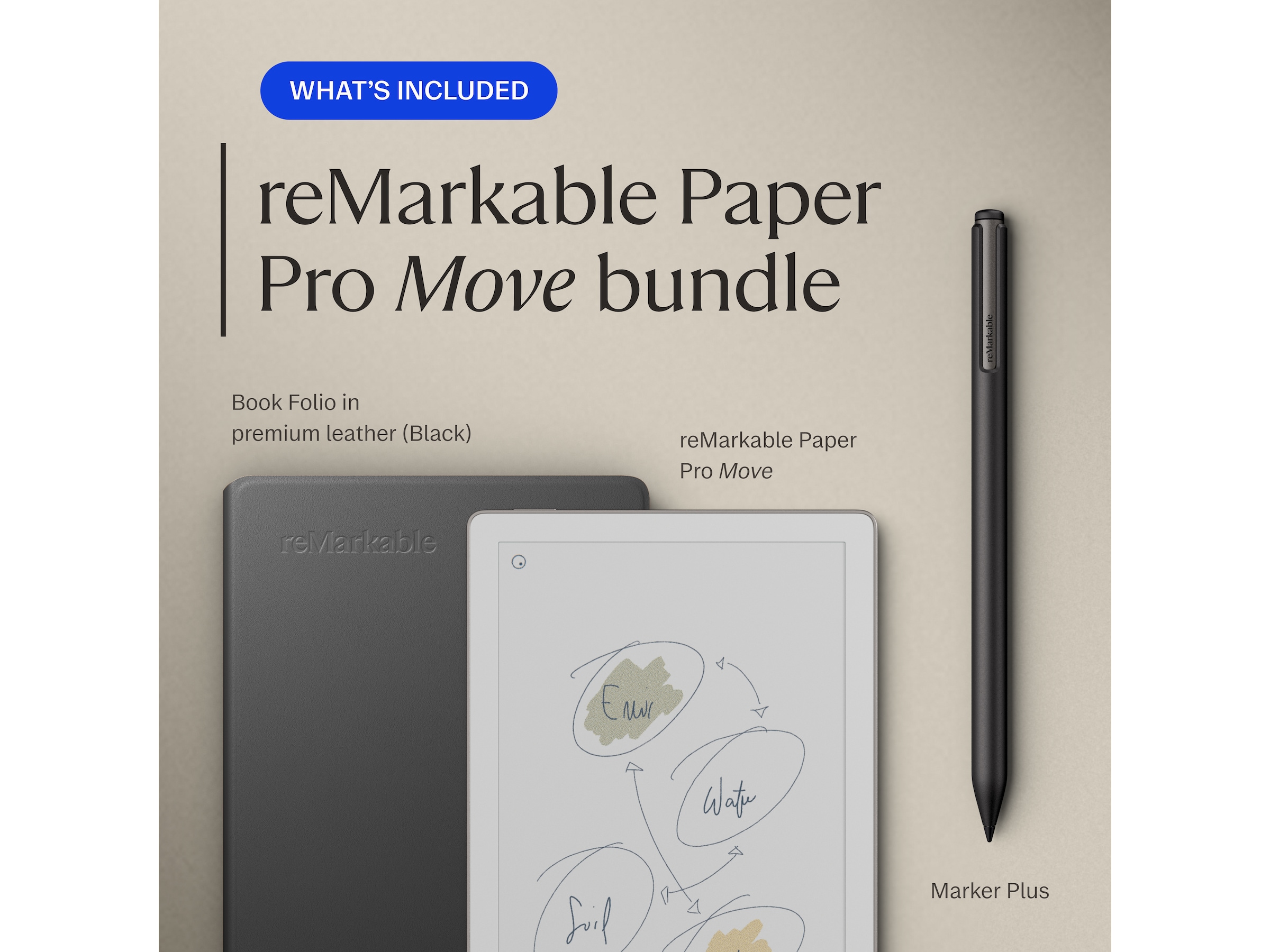 reMarkable Paper Pro 7.3" inkl. Marker Plus & Book Folio (sort skinn) Digitale notatblokker