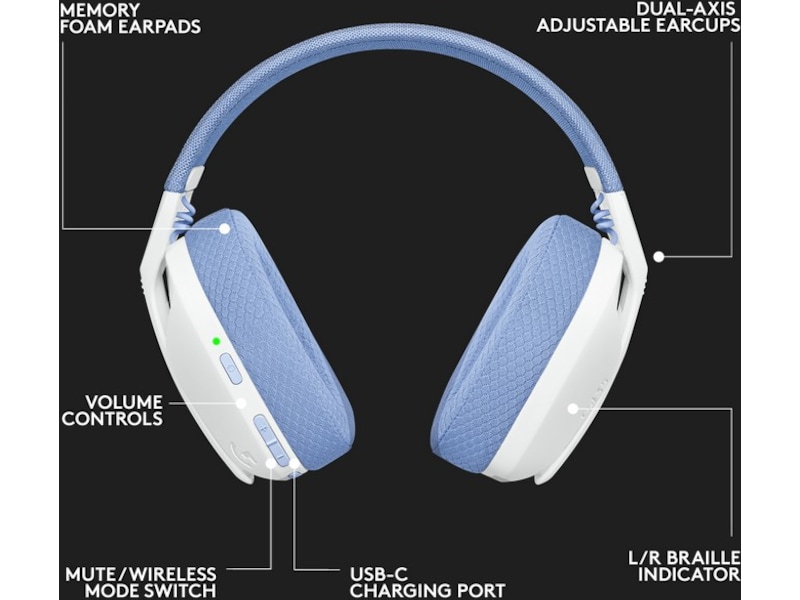 Logitech G435 LIGHTSPEED Trådløst Gaming Headset (hvit/blå) Gamingheadset
