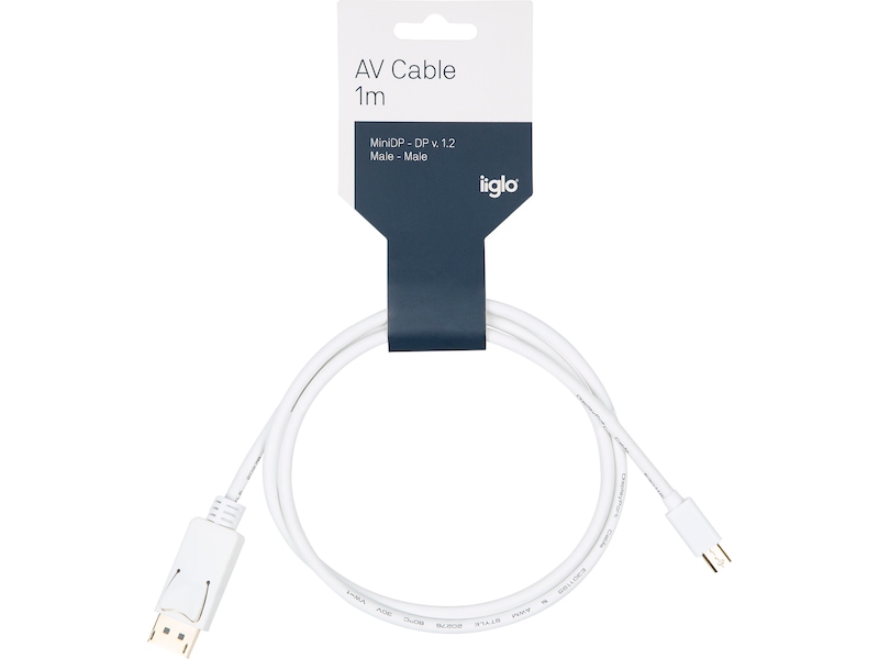MiniDP til Displayport kabel 1m (hvit) Monitorkabler