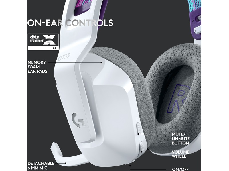 Logitech G733 LIGHTSPEED Trådløst Gaming Headset (hvit). Gamingheadset