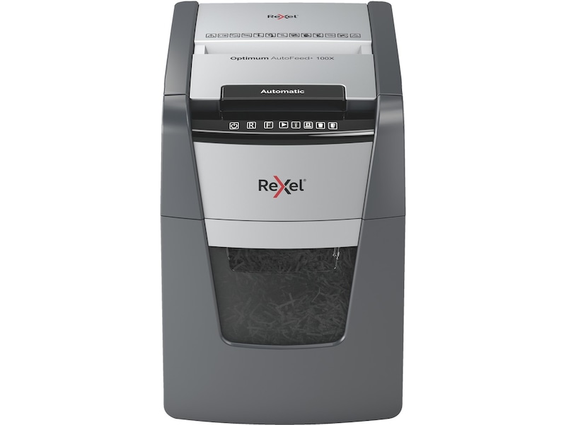 Rexel Makuleringsmaskin Optimum AutoFeed+ 100X automatisk krysskutt P4 Makuleringsmaskiner