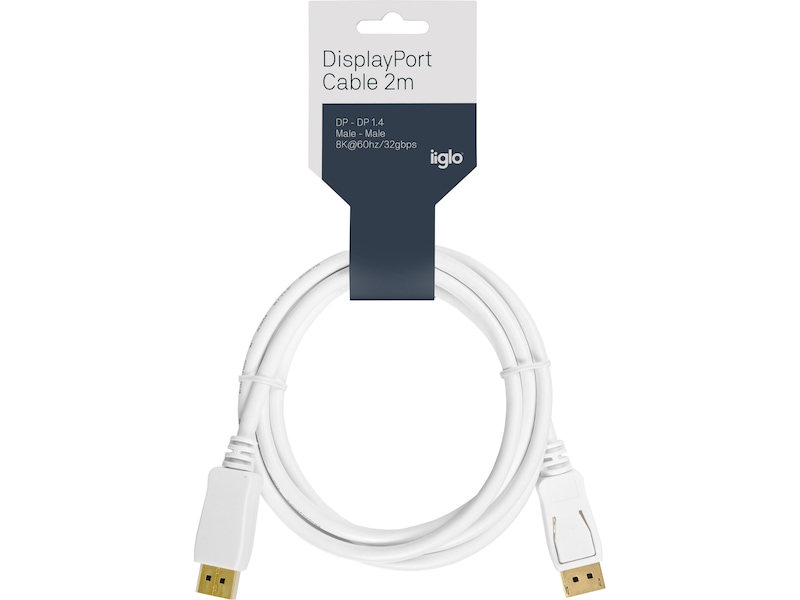 Displayport kabel 2m (hvit) Monitorkabler