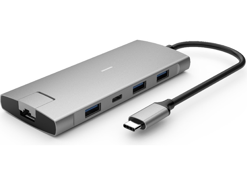 iiglo 8-i-1 Slim MultiPort Docking (lysegrå) Dockingstasjon & USB-HUB