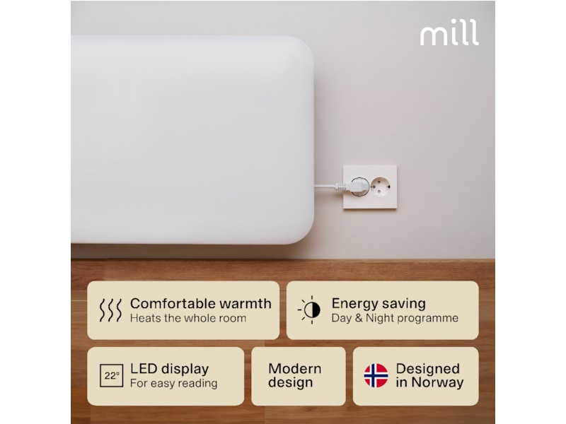 Mill Invisible panelovn 850W (hvit) Panelovner