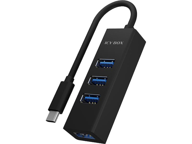 ICY BOX Type-C® til 4-ports USB 3.0 Type-A Hub, aluminiumsdeksel Dockingstasjon & USB-HUB