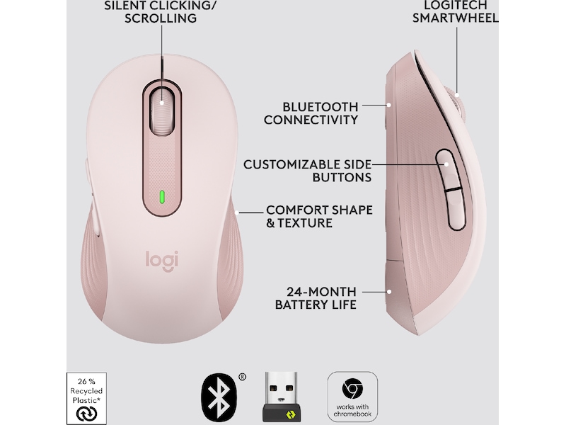 Logitech Signature M650 Large trådløs mus Rosa Mus