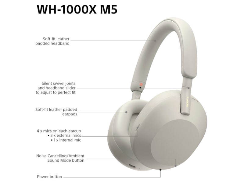 Sony WH-1000XM5 trådløse hodetelefoner, Over-Ear (sølv) Hodetelefoner