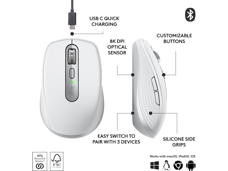 Logitech MX Anywhere 3S trådløs mus (pale grey) Mus