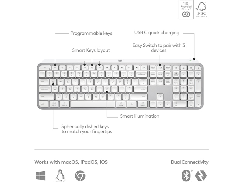 Logitech MX Keys S trådløst tastatur (pale grey) Tastatur