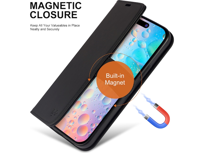 iiglo iPhone 15 Plus Lommebokdeksel (sort) Mobildeksel