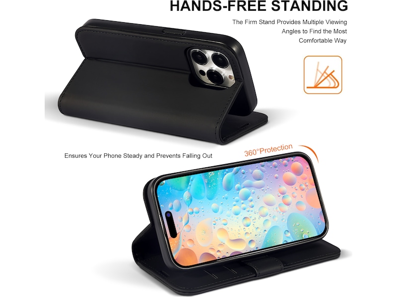 iiglo iPhone 15 Pro Lommebokdeksel (sort) Mobildeksel