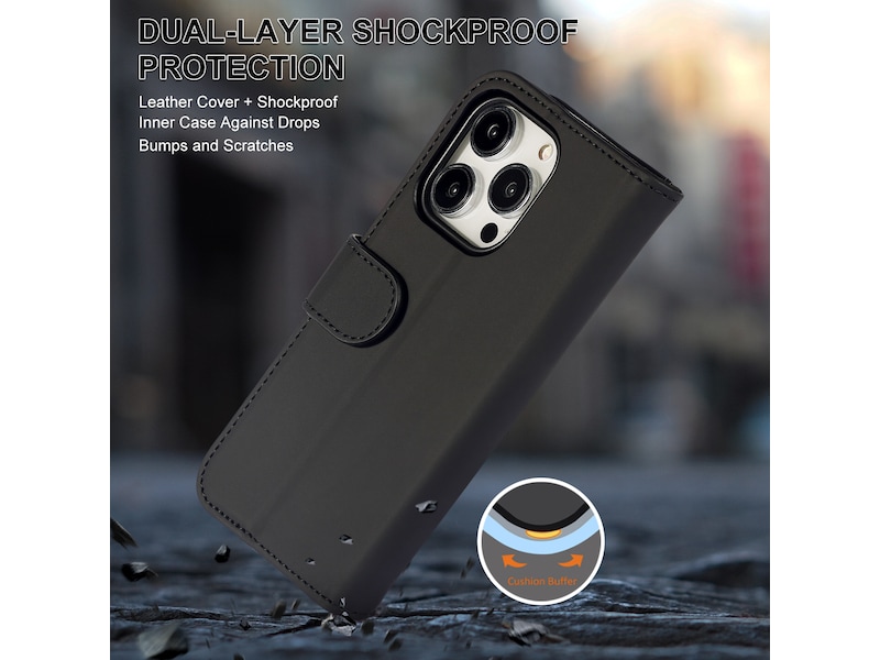 iiglo iPhone 15 Pro Lommebokdeksel (sort) Mobildeksel