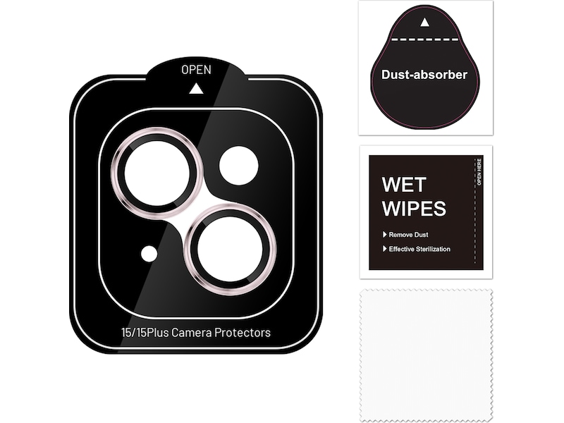 iiglo iPhone 15 / 15 Plus Linsebeskytter rosa ramme (rosa) Skjermbeskytter