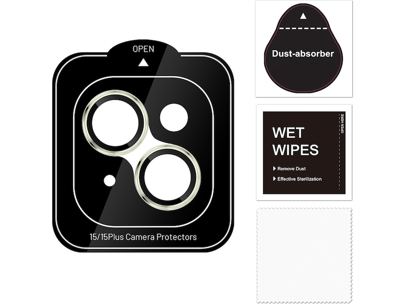 iiglo iPhone 15 / 15 Plus Linsebeskytter gul ramme (gul) Skjermbeskytter