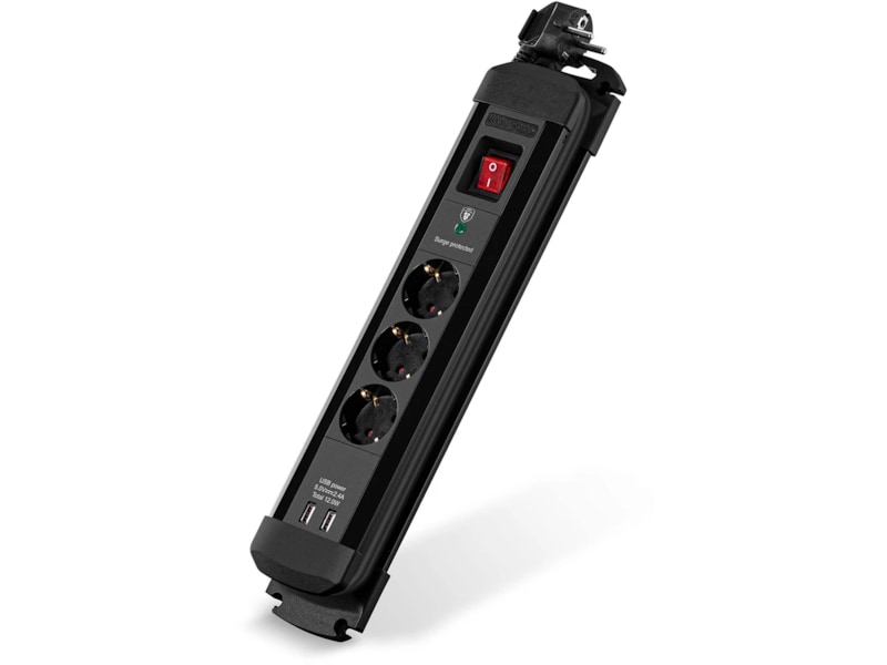 Andersson Strømforgrener 3x uttak og  2x USB 1,5m (sort) Skjøtekabel & forgrener