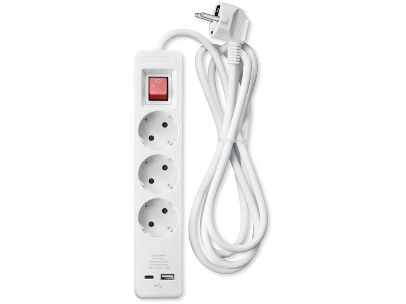 Andersson Strømforgrener 3x uttak og  2x USB 1,5m (hvit) Skjøtekabel & forgrener