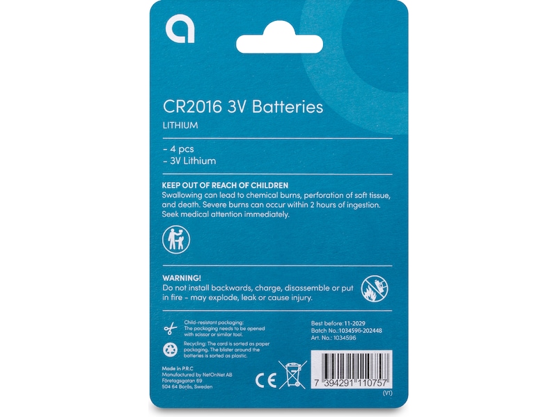 Andersson CR2016 Litiumbatteri, 4-pk Batterier til generell bruk
