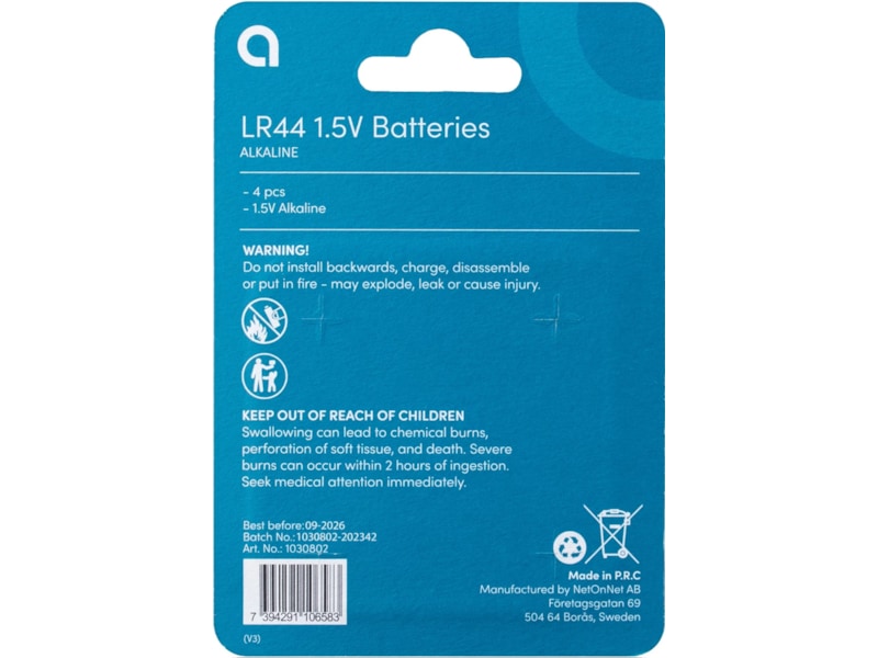 4-pk LR44 knappcellebatterier Batterier til generell bruk