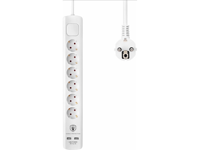 Andersson 6-vei strømforgrener 1.5m (hvit) Skjøtekabel & forgrener