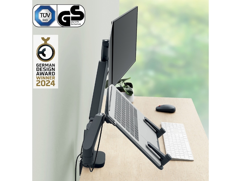 Leitz Ergo Skjermarm og laptopholder, plassbesparende Skjermstativ og skjermfeste