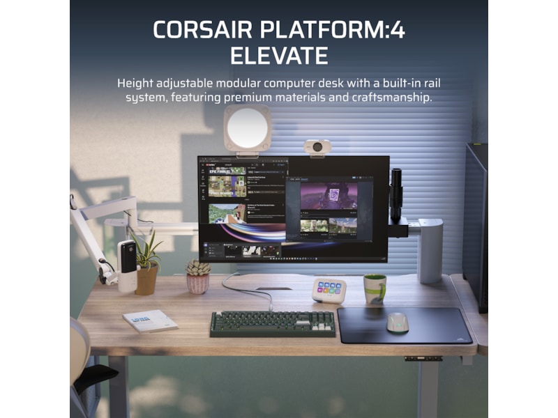 Corsair Platform:4 Elevate skrivebord (hvit/lys tre) Gamingdesk
