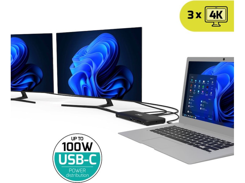 Port Design Office Docking Station Type C 3x4K Dockingstasjon & USB-HUB