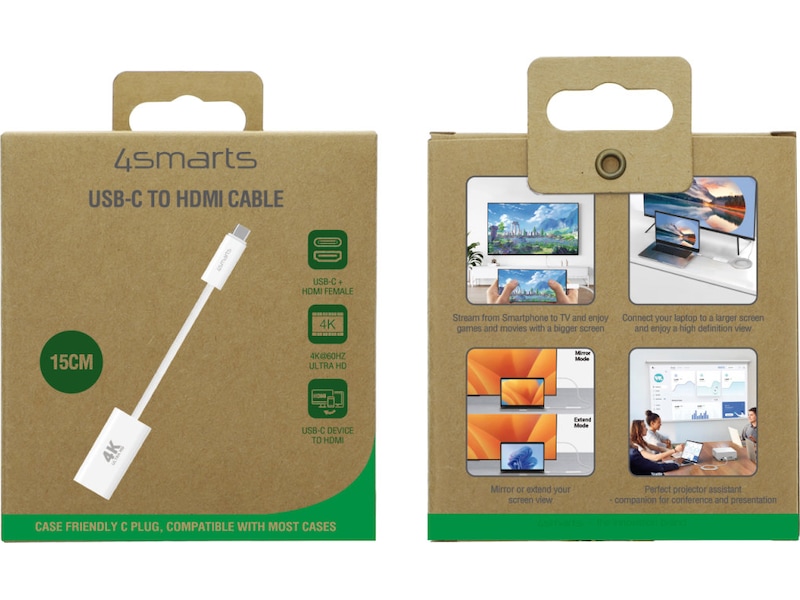 4smarts USB-C til HDMI adapter 15cm (hvit) Kabeladaptere & overganger