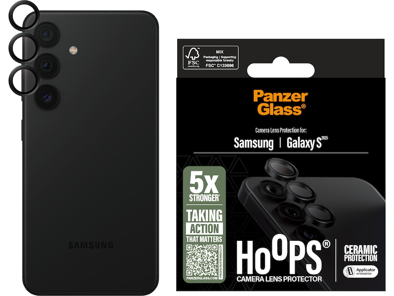 PanzerGlass Galaxy S25 Hoops Ceramic Linsebeskytter (sort) Skjermbeskytter