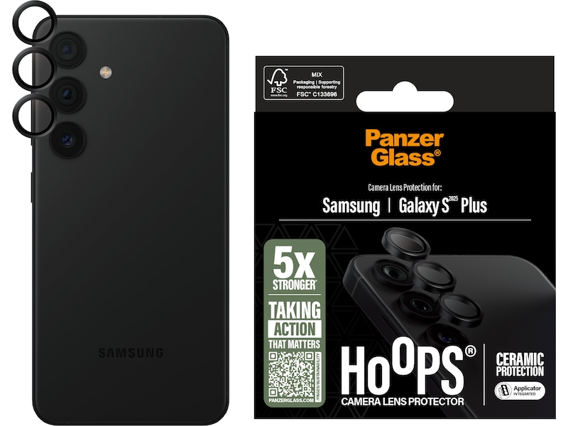 PanzerGlass Galaxy S25+ Hoops Ceramic Linsebeskytter (sort) Skjermbeskytter