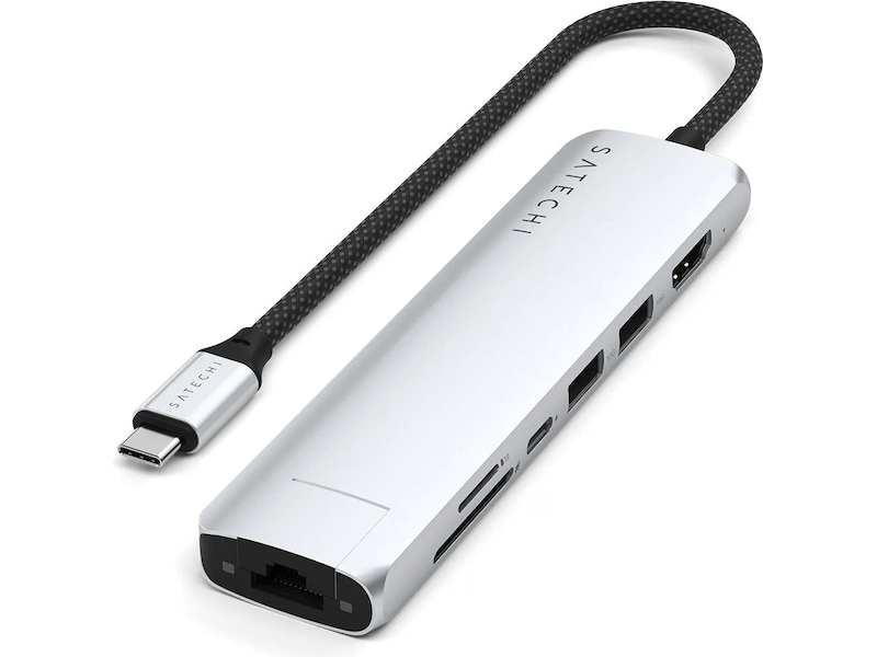 Satechi 7-i-1 Slim Multiport docking (sølv) Dockingstasjon & USB-HUB