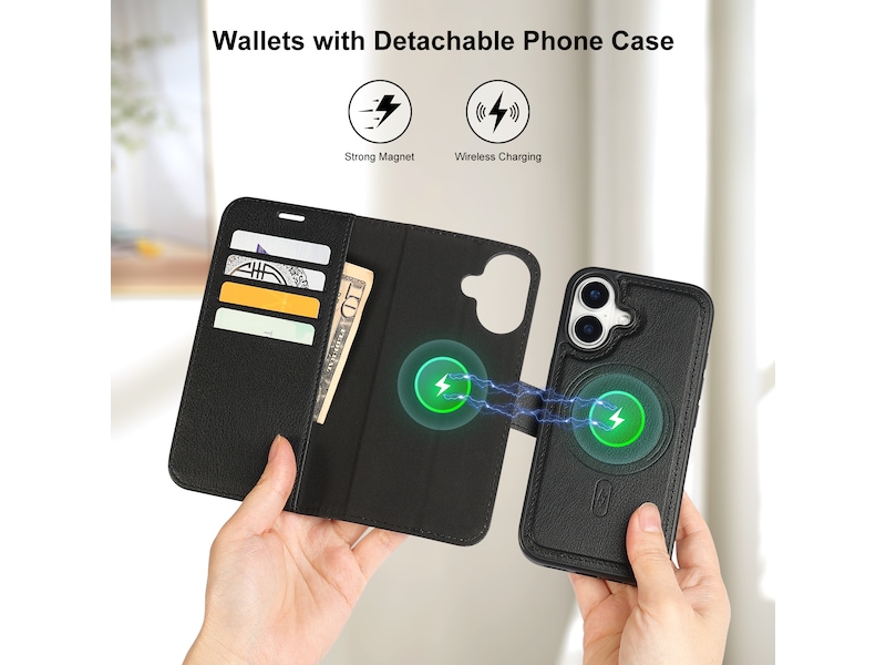 iiglo iPhone 16 2-i-1 Lommebokdeksel (sort) Mobildeksel