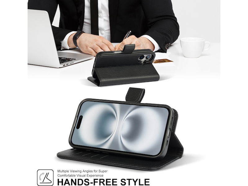 iiglo iPhone 16 2-i-1 Lommebokdeksel (sort) Mobildeksel