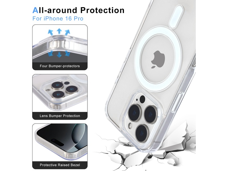 iiglo iPhone 16 Pro Magnetic Silikondeksel (gjennomsiktig) Mobildeksel