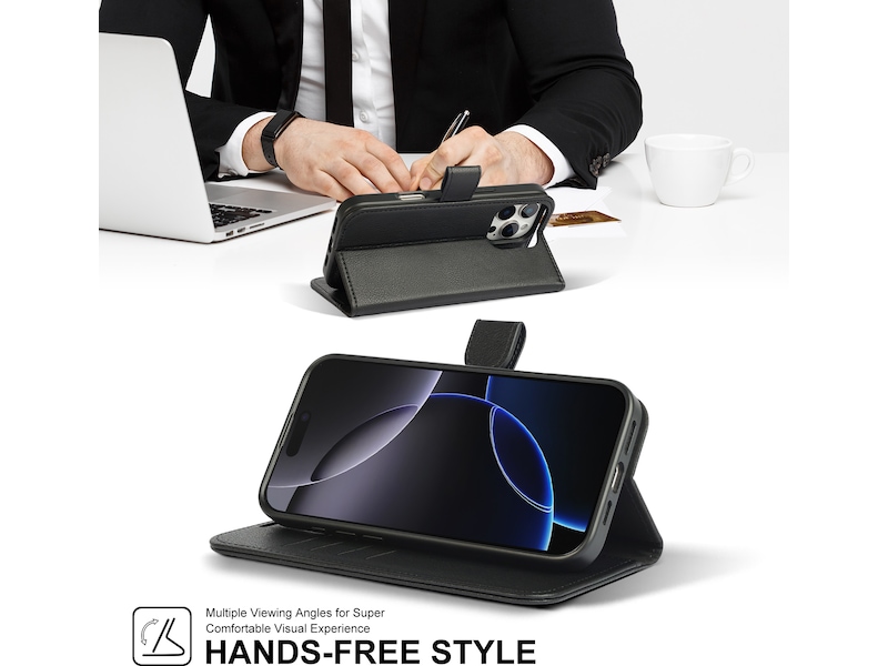 iiglo iPhone 16 Pro Max 2-i-1 Lommebokdeksel (sort) Mobildeksel