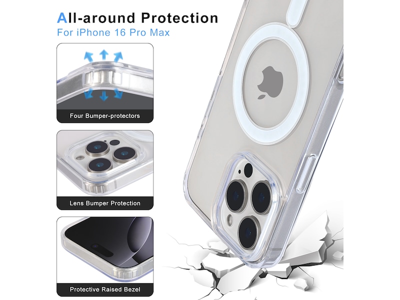 iiglo iPhone 16 Pro Max Magnetic Clear Case (gjennomsiktig) Mobildeksel