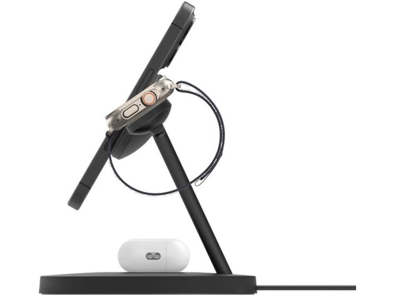 Belkin 3-in-1 Qi2 15W Ladestativ (sort) Trådløs lader