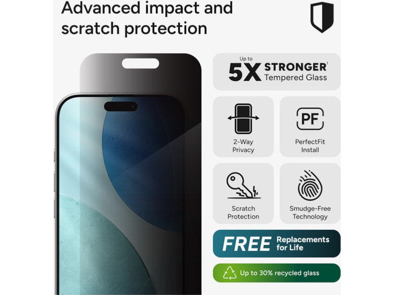 InvisibleShield Glass Elite Privacy Skjermbeskytter iPhone 17 Skjermbeskytter